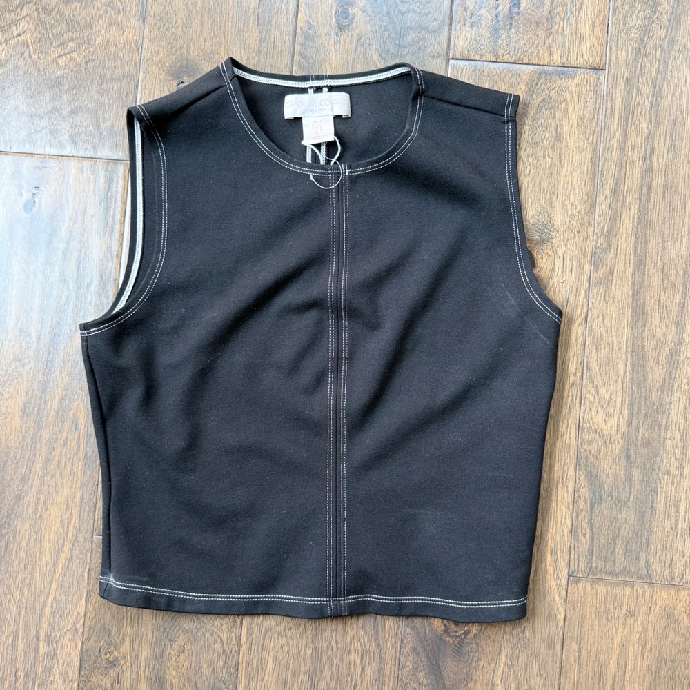 Caroline Constas Sleeveless Top Women Size S Black New Contrast Stitch Side Zip